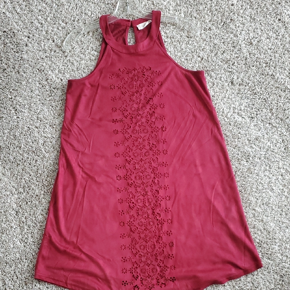 Altar'd State wine red laser cut faux suede sleeveless dress, size small. 